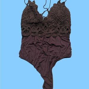 Lace Halter Bodysuit in Brown
